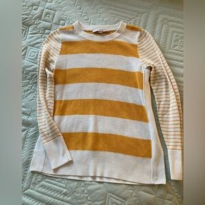 LOFT Mustard and White Striped Sweater
